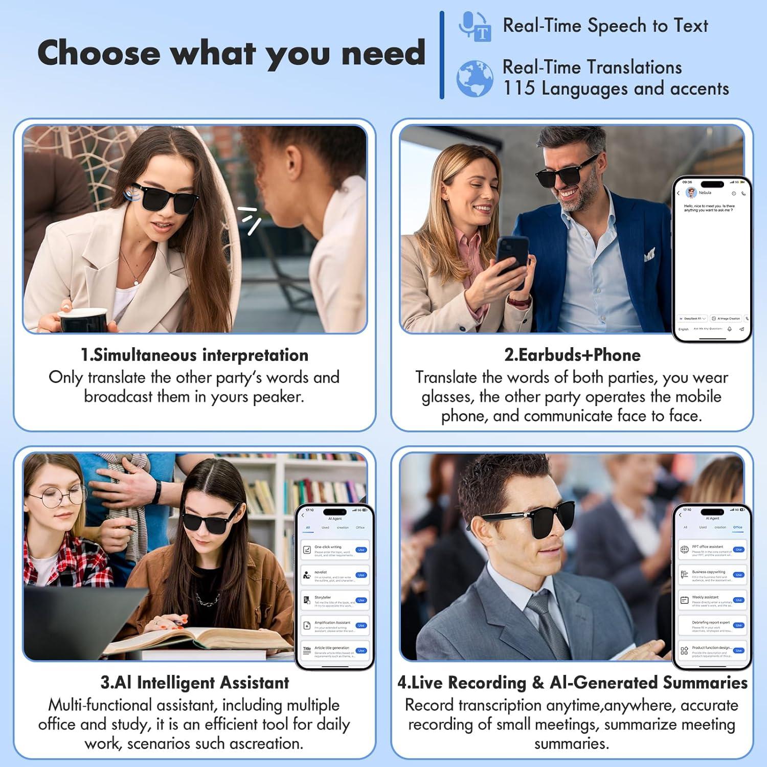 Gafas Inteligentes Luckit Bluetooth AI con Altavoz y UV400