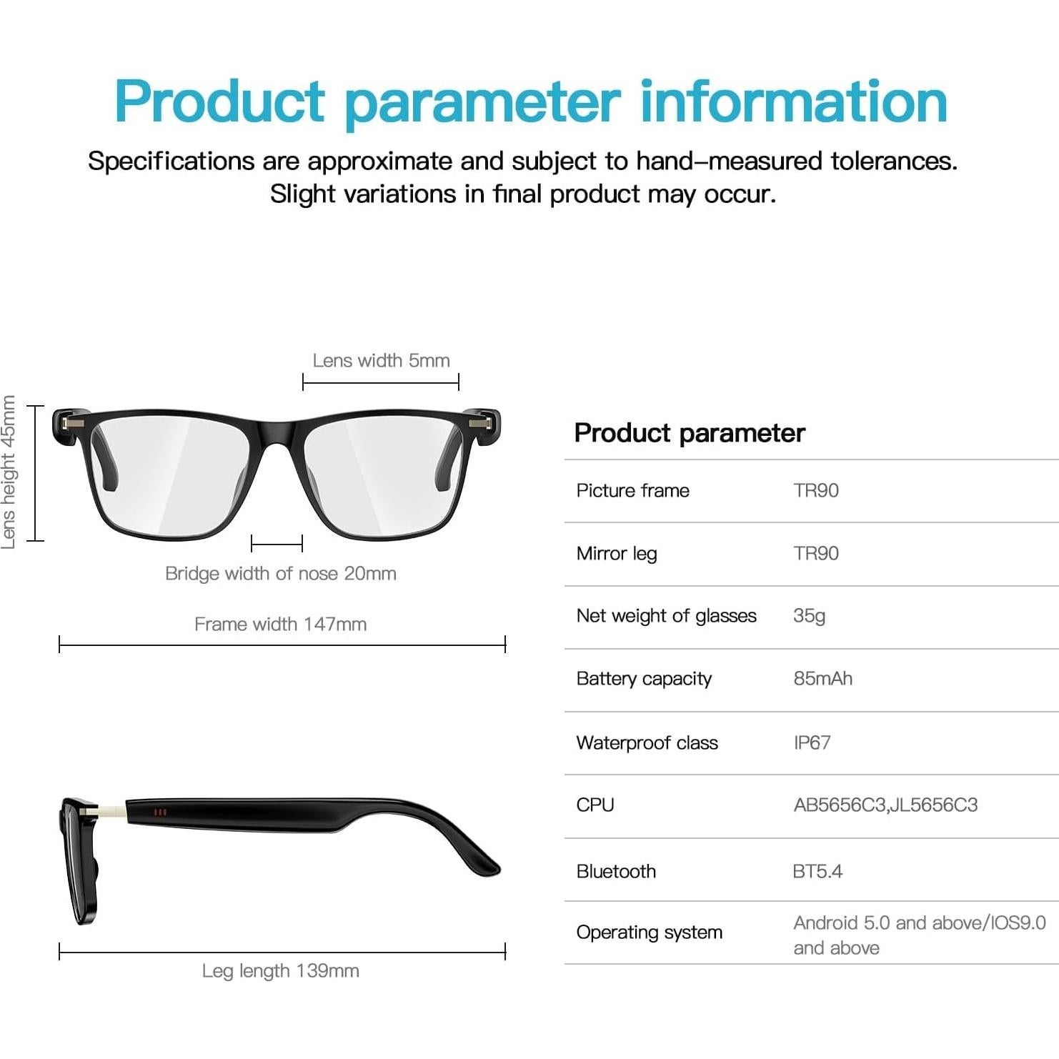 Gafas Inteligentes Tulbeys M01 Bluetooth Audio IP67 6h Batería