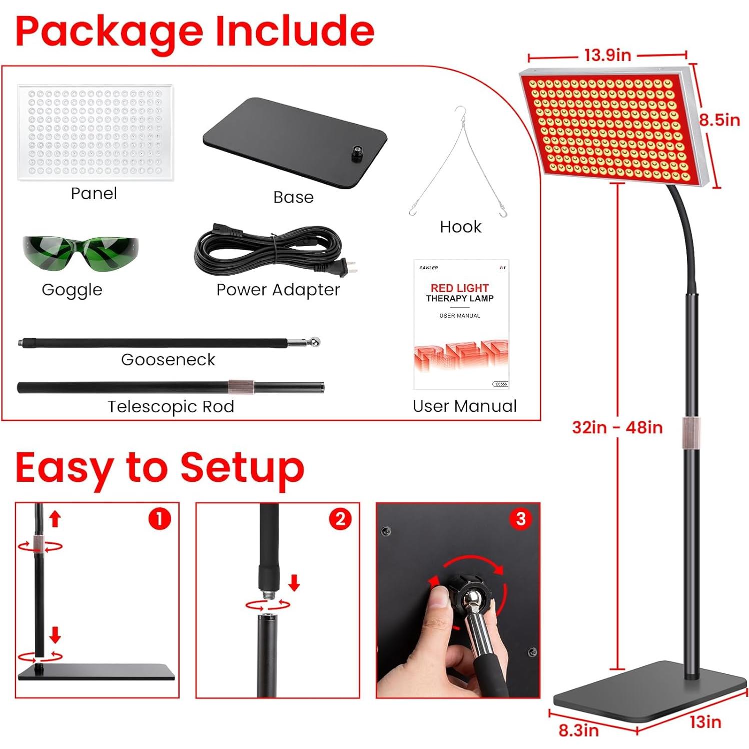 Panel de Terapia de Luz Roja SAVILER 160 LEDs 660nm 850nm