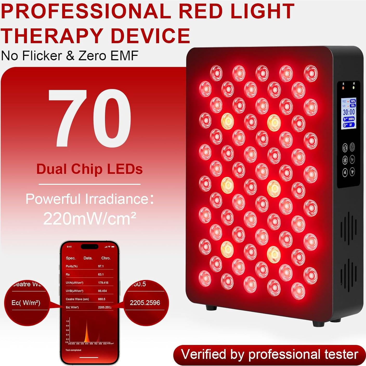 Panel de Terapia de Luz Roja PPOKK 70 LEDs 350W Control Remoto