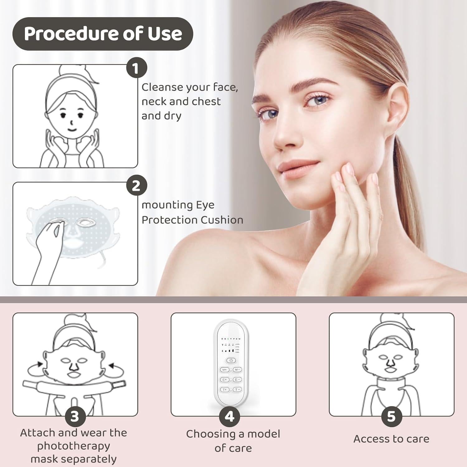 Máscara Facial y de Cuello Yahi con Luz Roja y Control Remoto