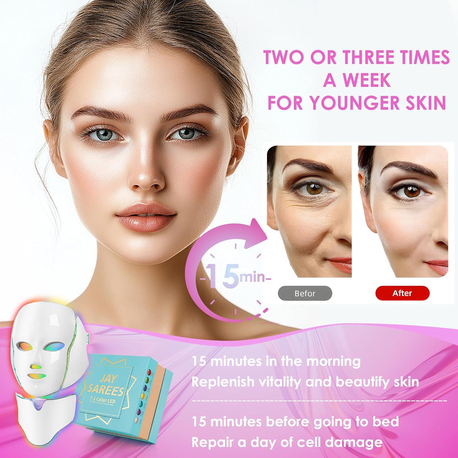 Máscara de Luz LED 7 Colores JAY SAREES para Cuidado Facial