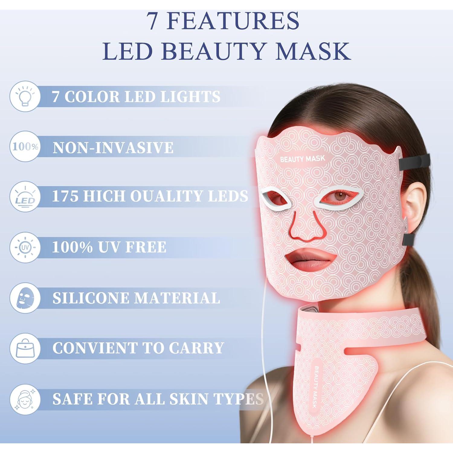 Máscara de Terapia de Luz LED Rosa para Cara y Cuello