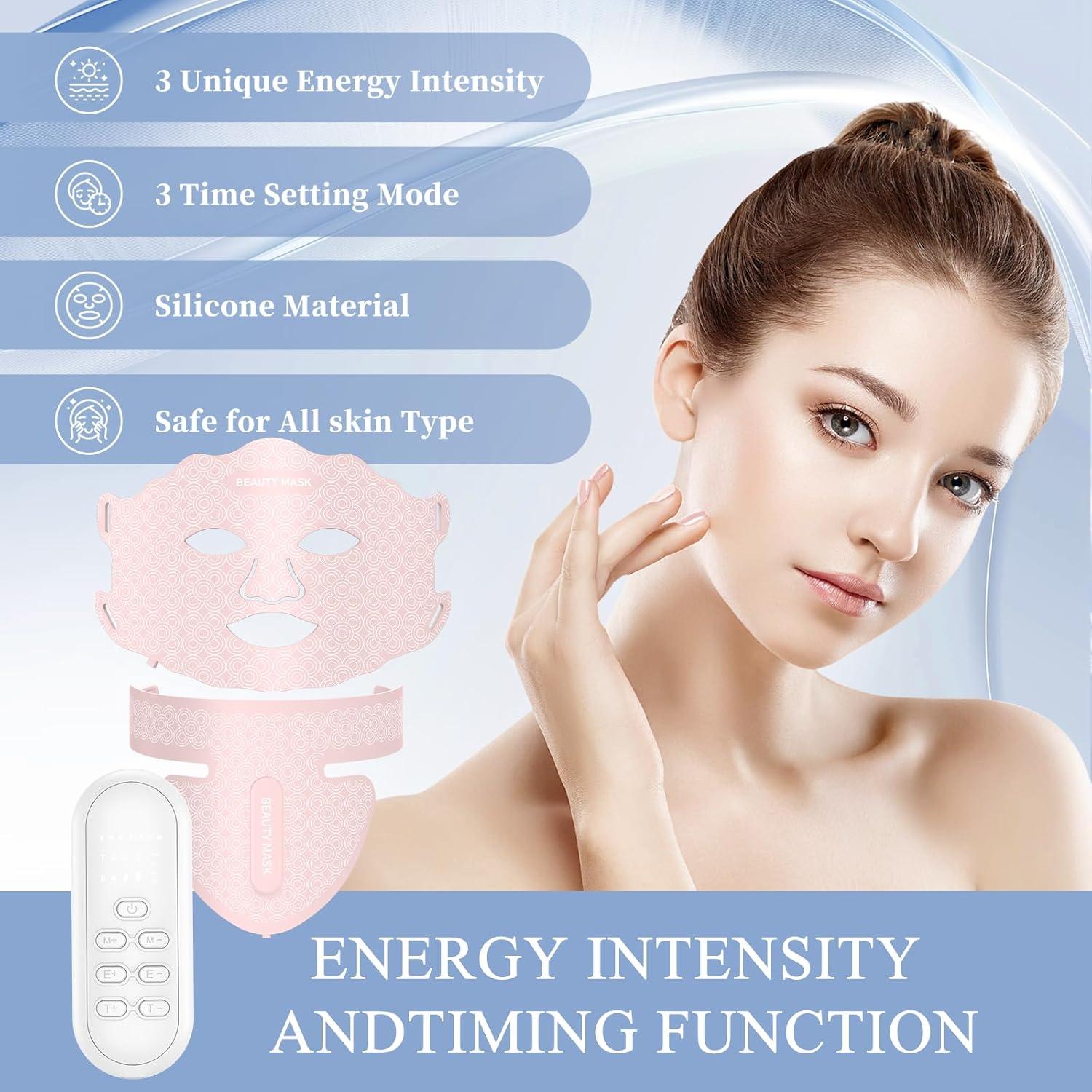 Máscara de Terapia de Luz LED Rosa para Cara y Cuello