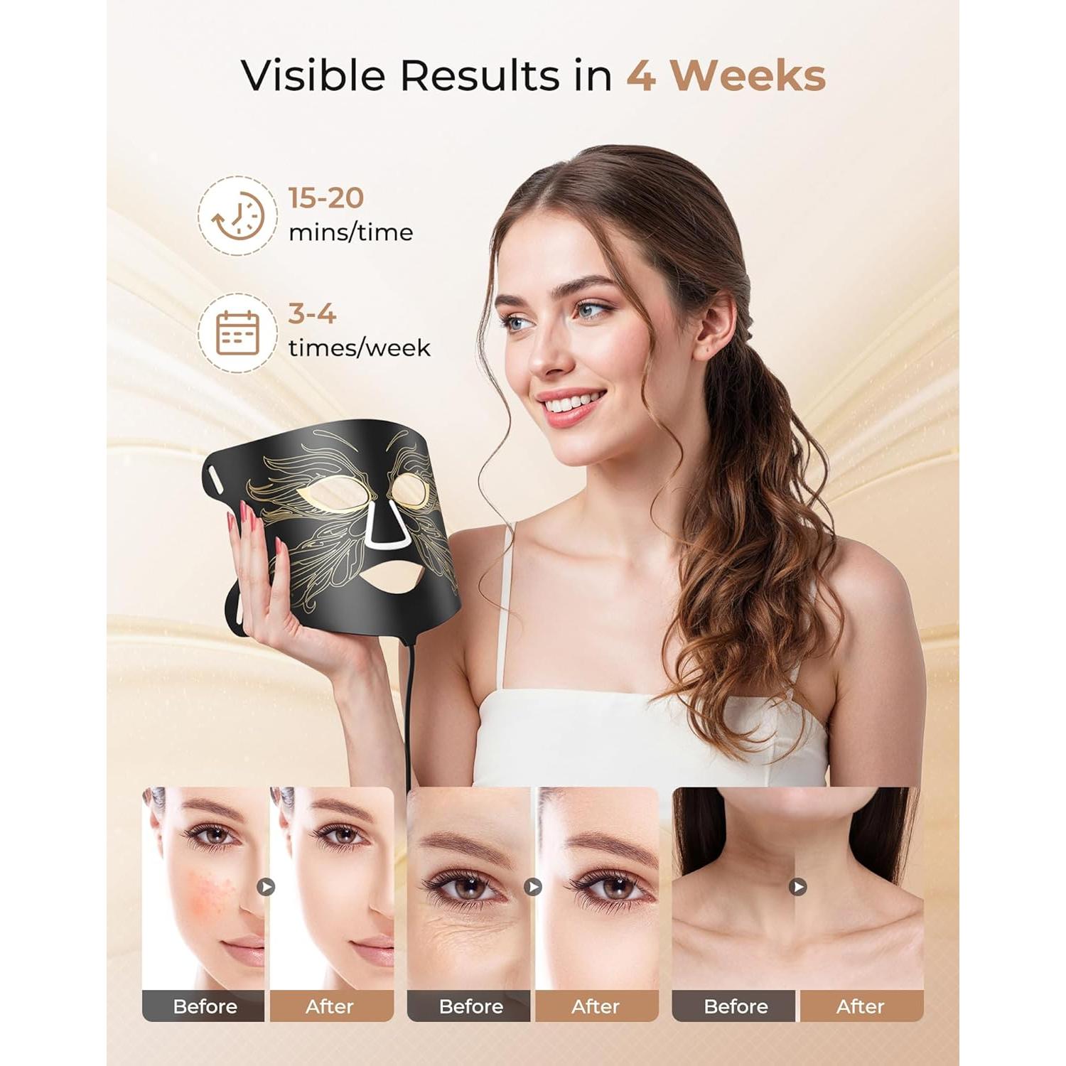 Máscara de Terapia de Luz LED E106A - 7 Colores, 324 LEDs