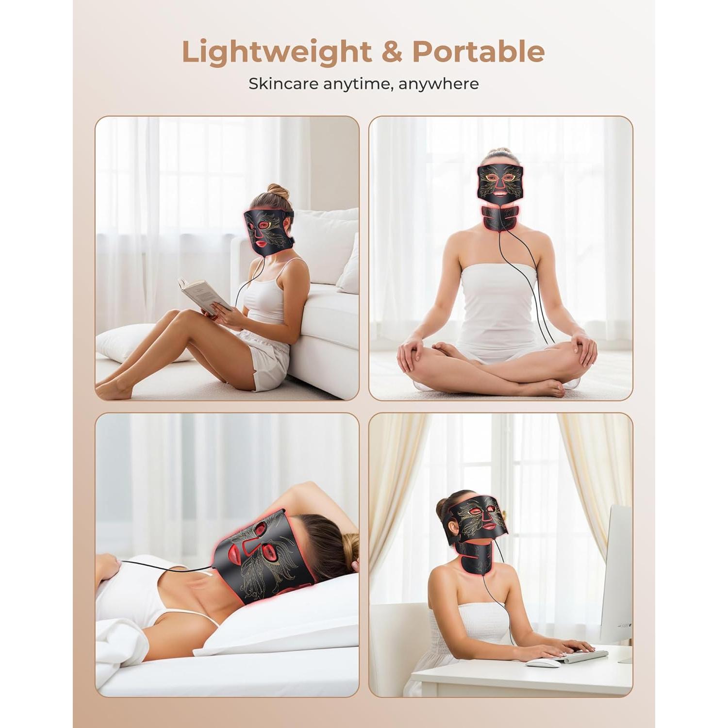 Máscara de Terapia de Luz LED E106A - 7 Colores, 324 LEDs