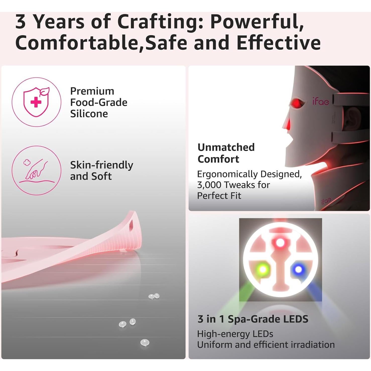 Máscara de Terapia de Luz Roja LED 7 Colores Ergonomica Rosa