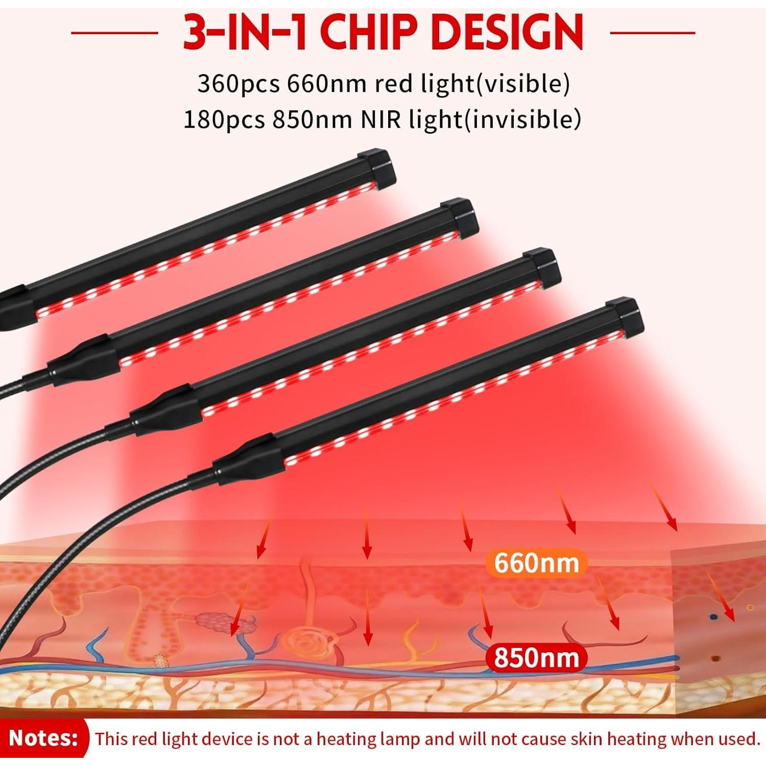 Terapia de Luz Roja Linidcoud 180 LEDs 4 Cabezas Ajustable