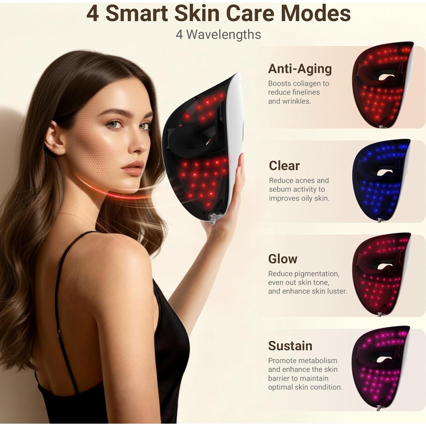 Máscara Facial LED Terapia de Luz Roja y Azul 256 LEDs