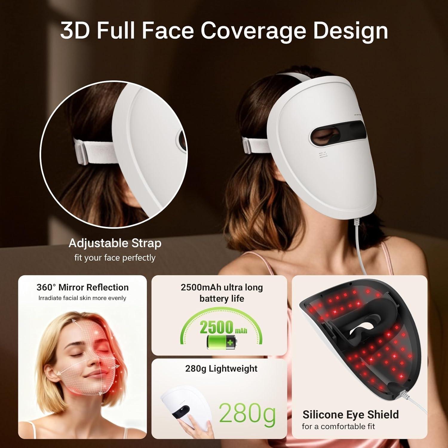 Máscara Facial LED Terapia de Luz Roja y Azul 256 LEDs