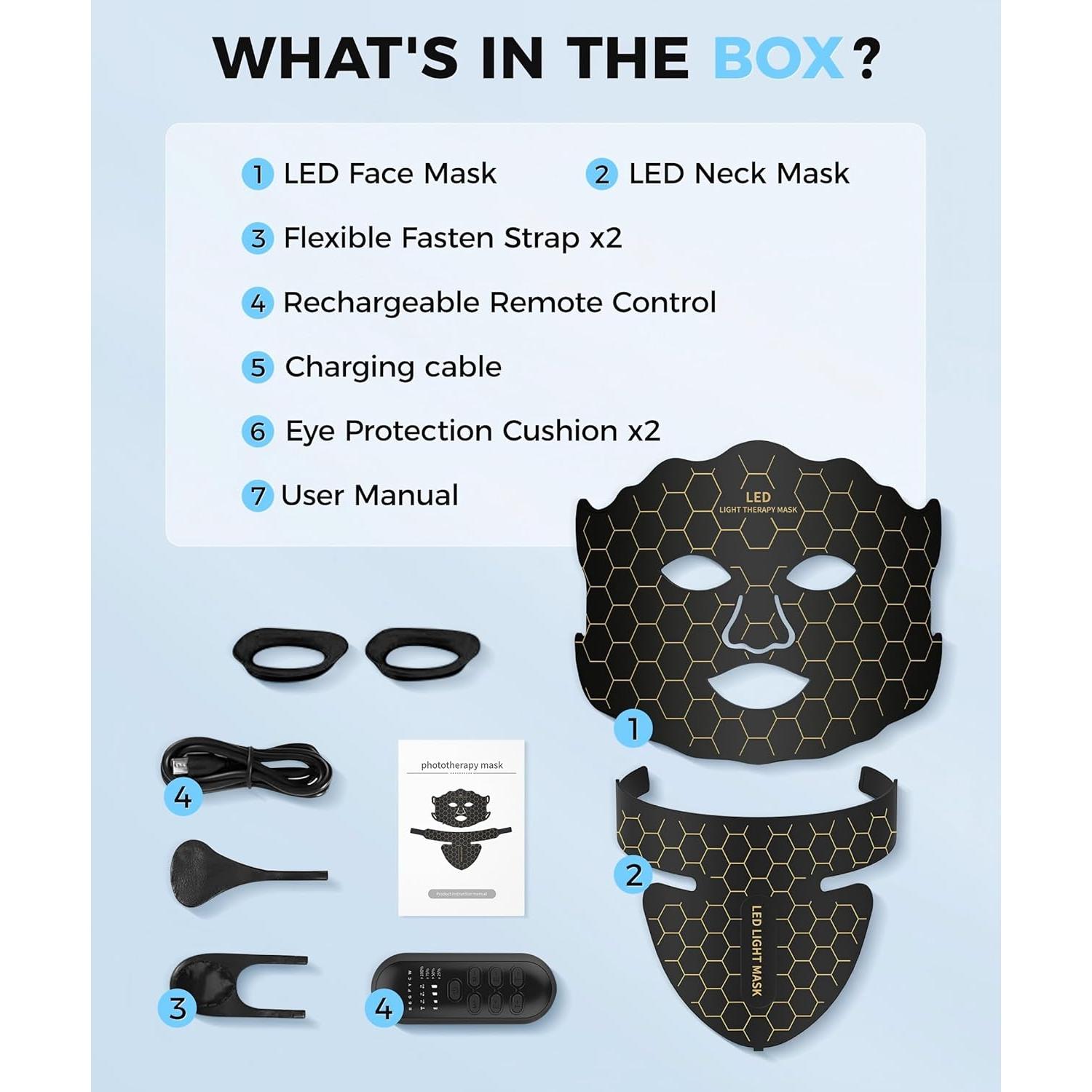 Máscara Facial y de Cuello Yahi Luz Roja Portátil 7 Modos