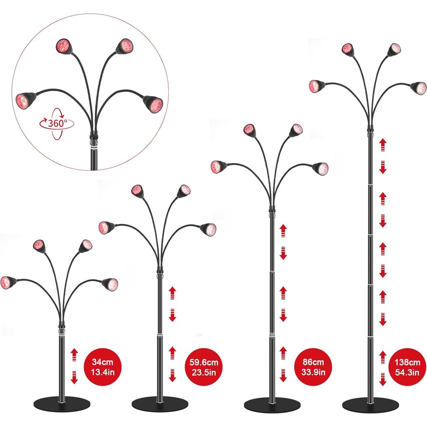 Lámpara de Terapia de Luz Roja SHGUMITE 4 Cabezas 660nm 850nm