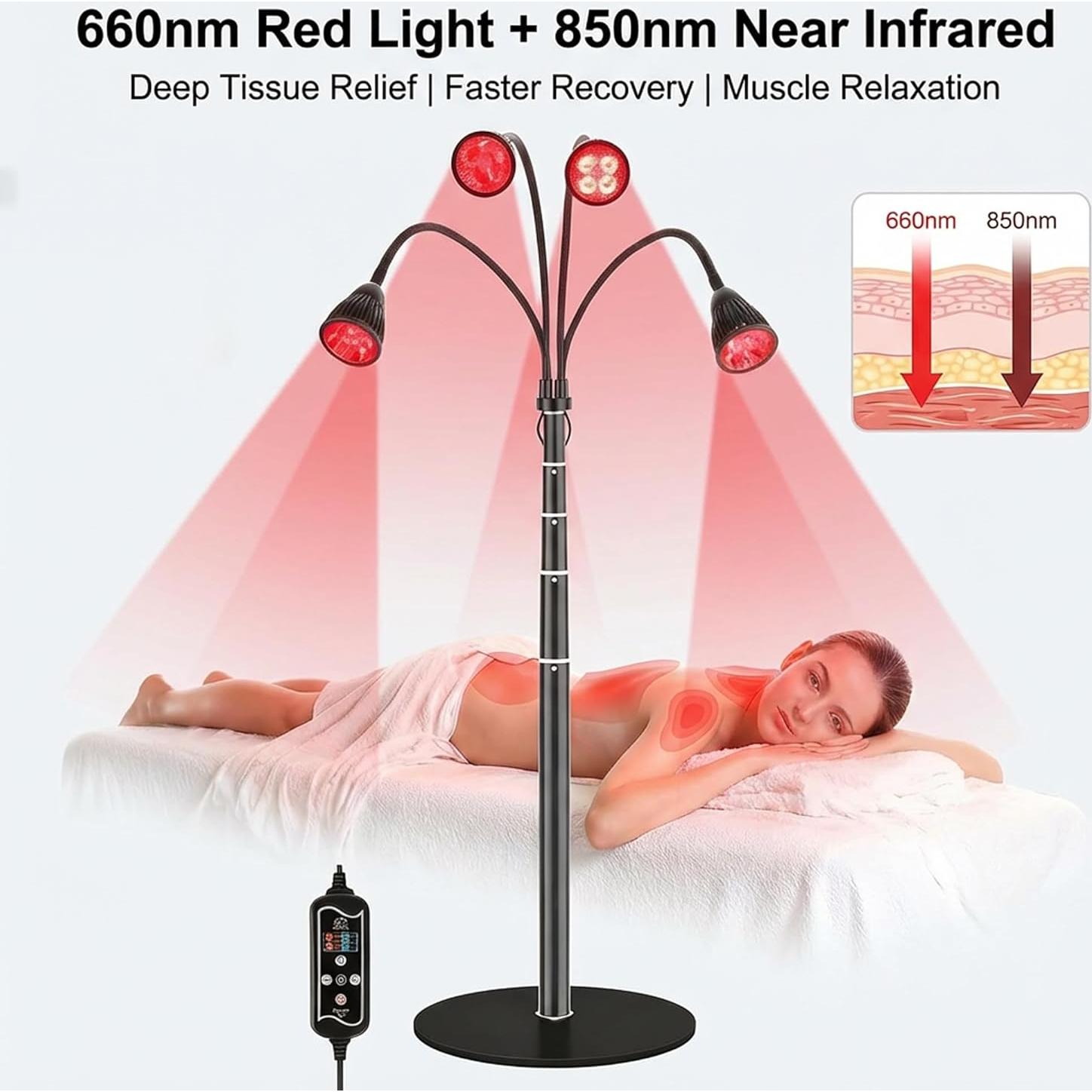 Lámpara de Terapia de Luz Roja SHGUMITE 4 Cabezas 660nm 850nm