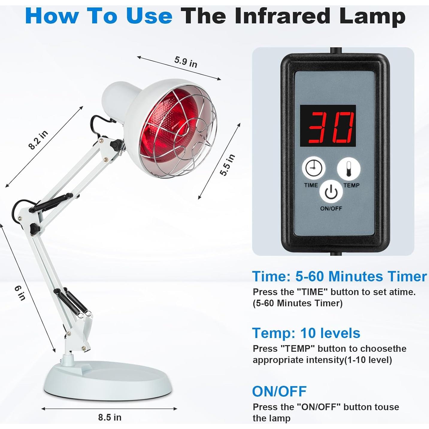 Lámpara de Terapia de Luz Roja Profey 150W Ajustable 21.6x21.6x61cm