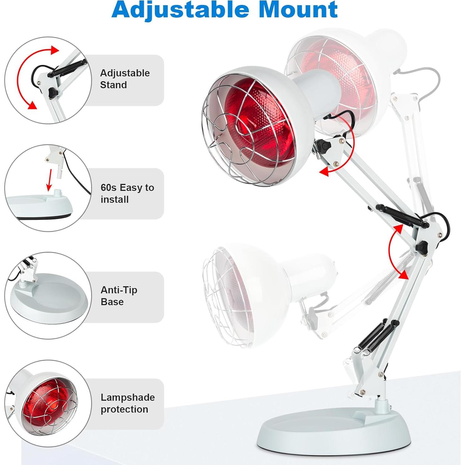 Lámpara de Terapia de Luz Roja Profey 150W Ajustable 21.6x21.6x61cm