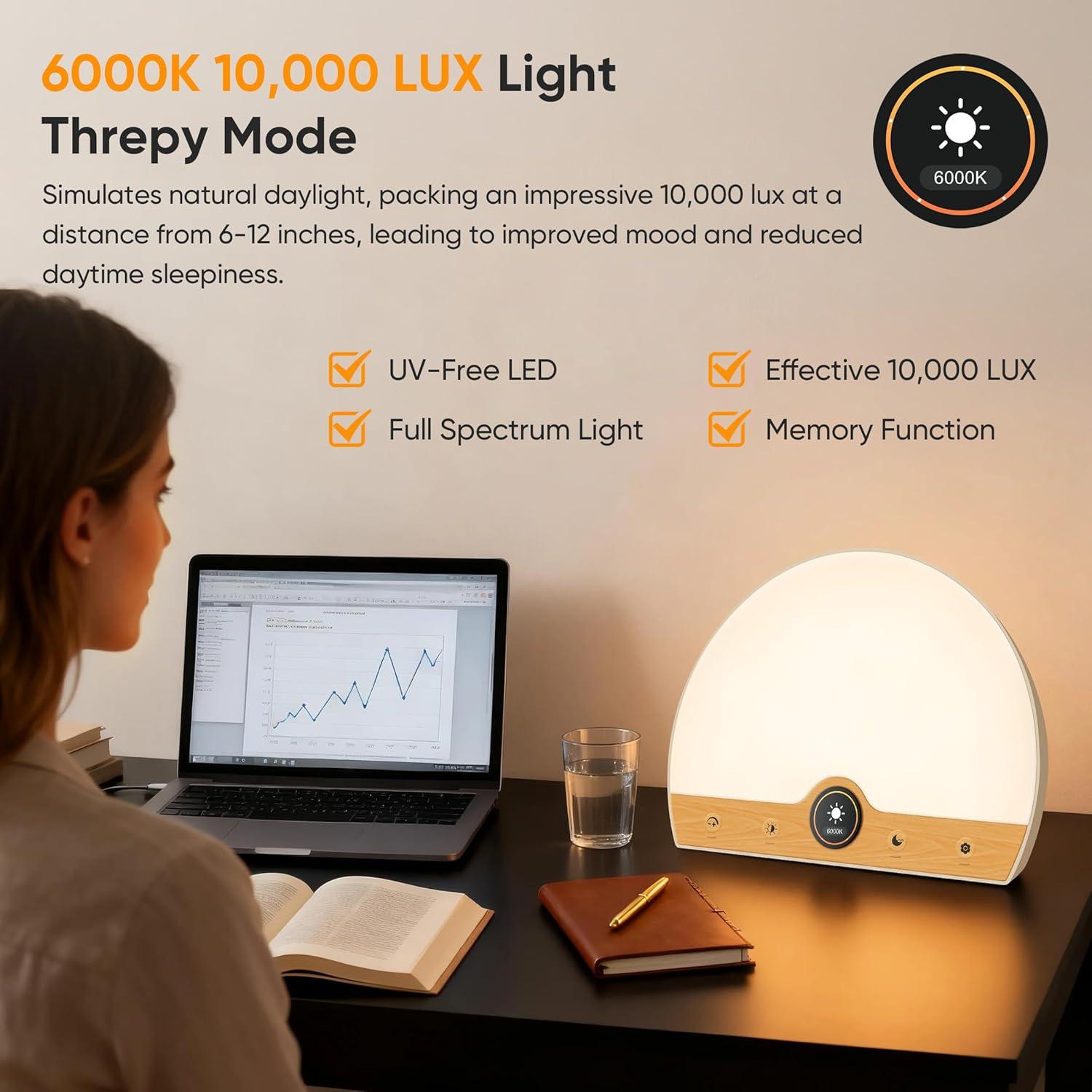 Lámpara de Terapia de Luz ATOROBROS 10000 Lux Despertador