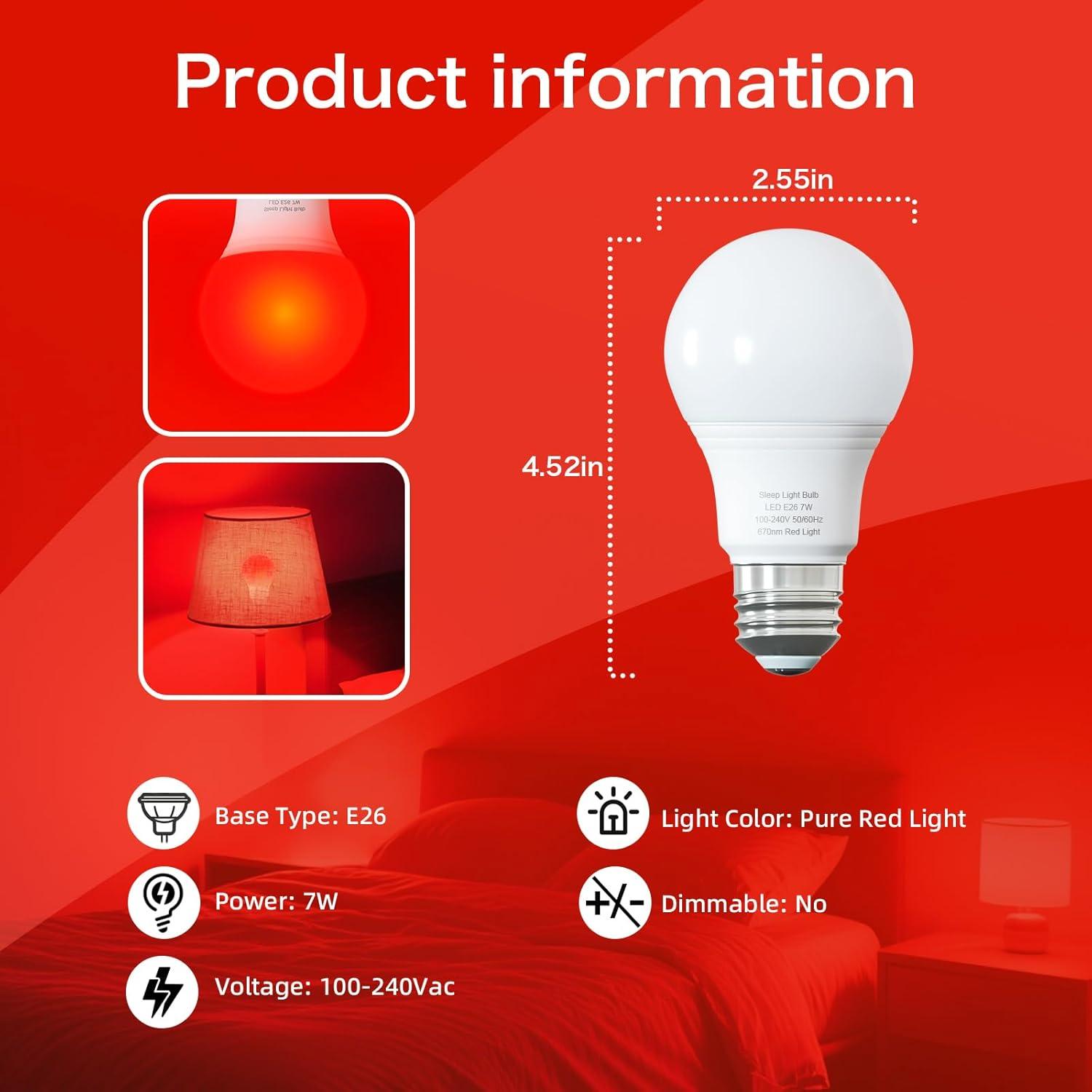 Bombilla Roja 7W E26 Luz Natural 670nm para Dormir