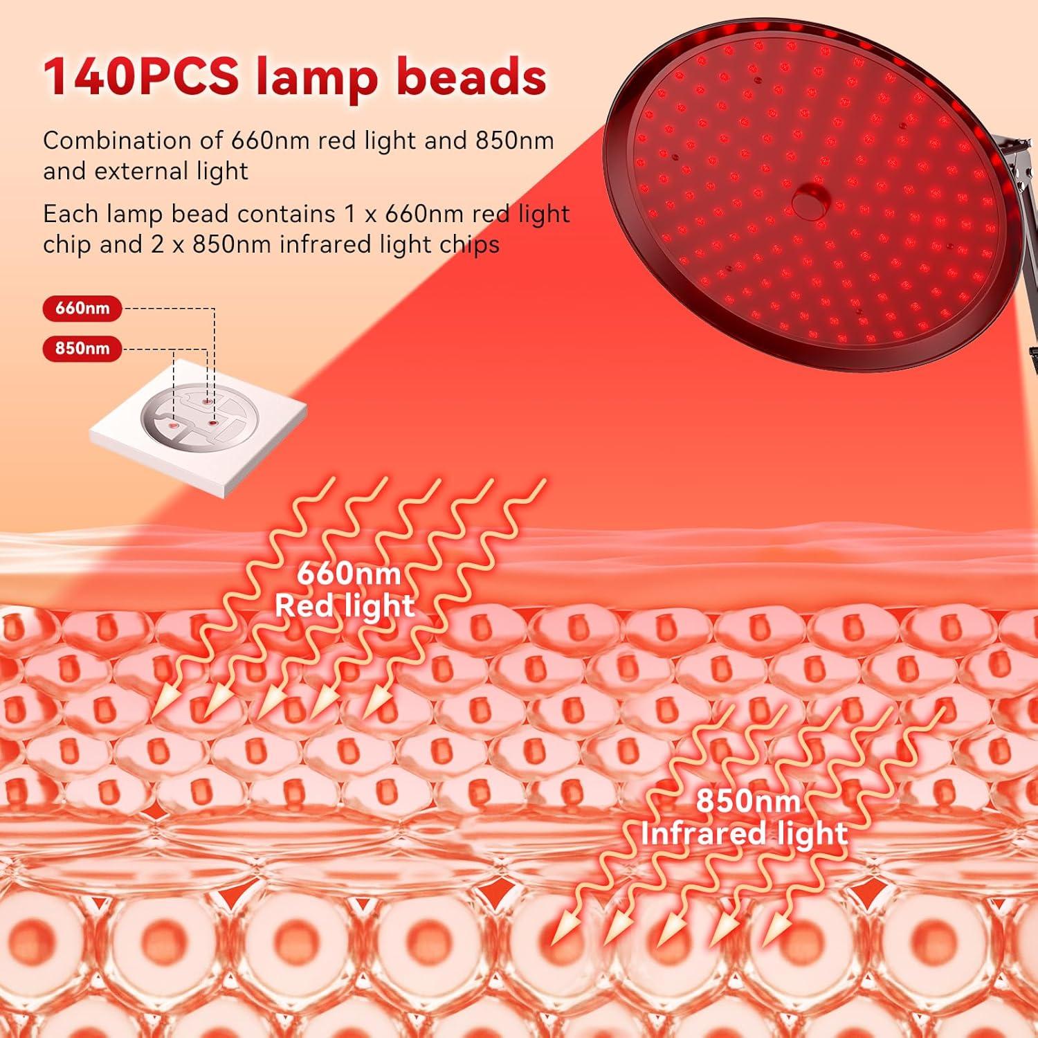 Lámpara de Terapia de Luz Roja QRQ 660nm y 850nm Ajustable