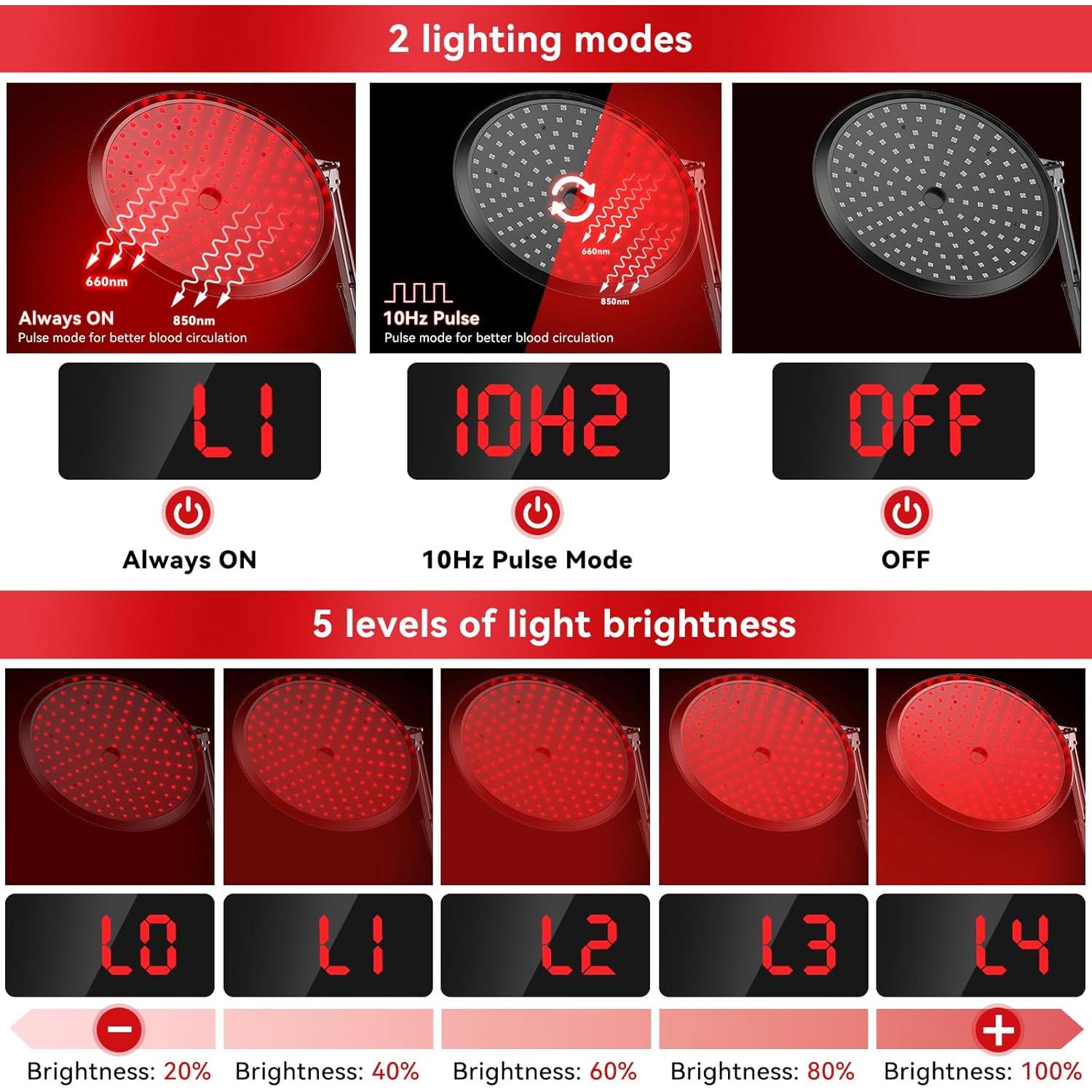 Lámpara de Terapia de Luz Roja QRQ 660nm y 850nm Ajustable