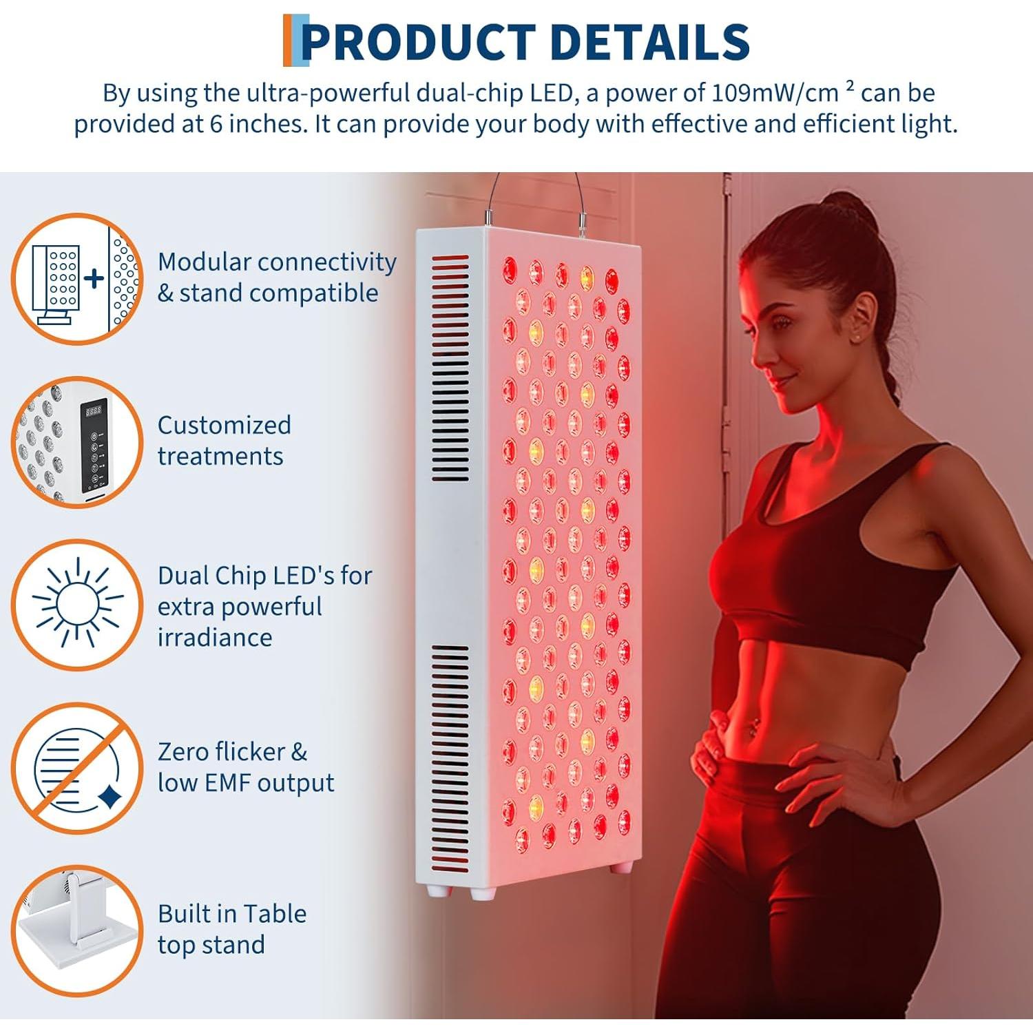 Terapia de Luz Roja GarveeHome RT 500, 100 LEDs, 48x23 cm