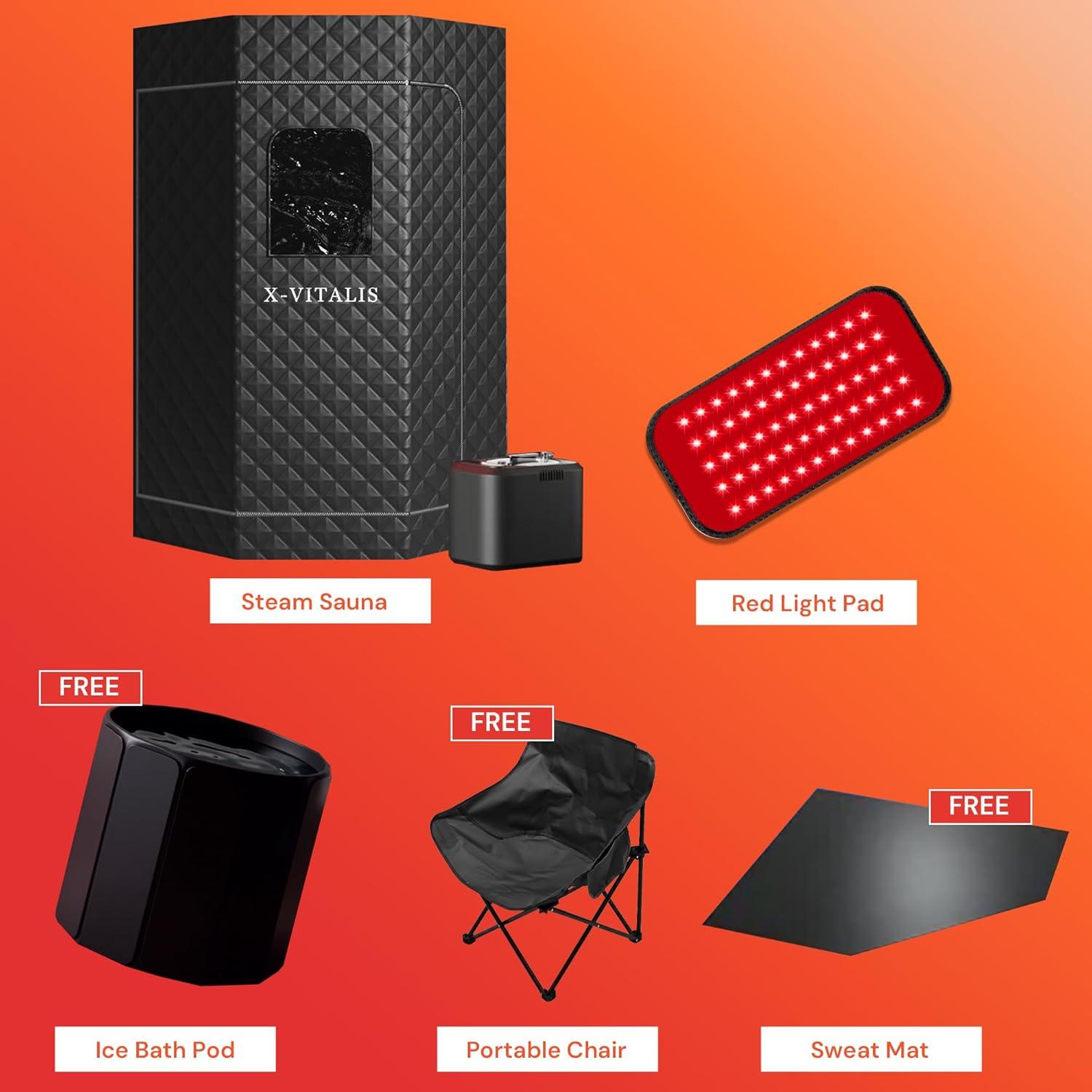 Sauna de Vapor Portátil X-Vitalis con Baño de Hielo y Luz Roja