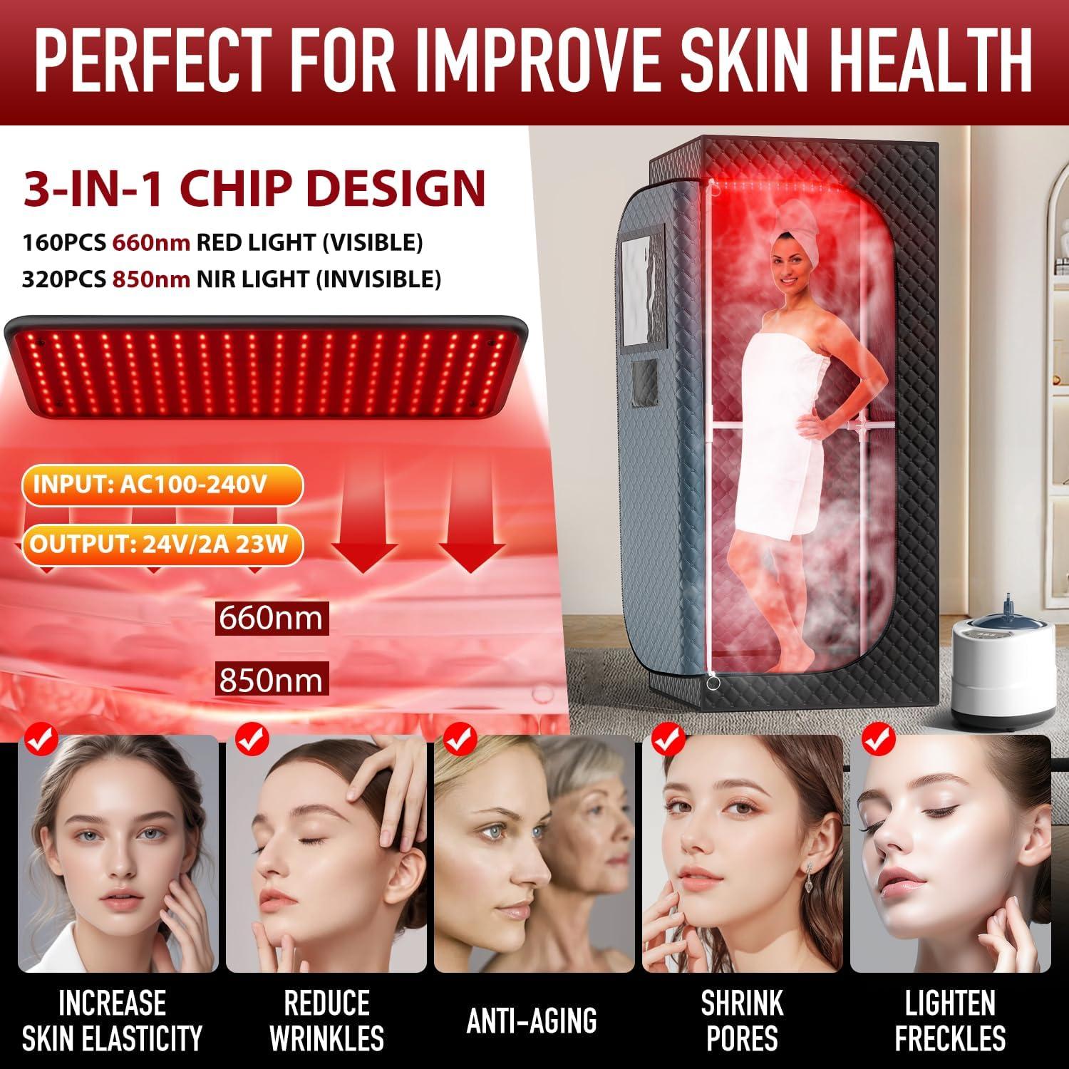 Sauna de Vapor Infrarroja ISIDO XXL 180x81cm 1300W con Luz Roja