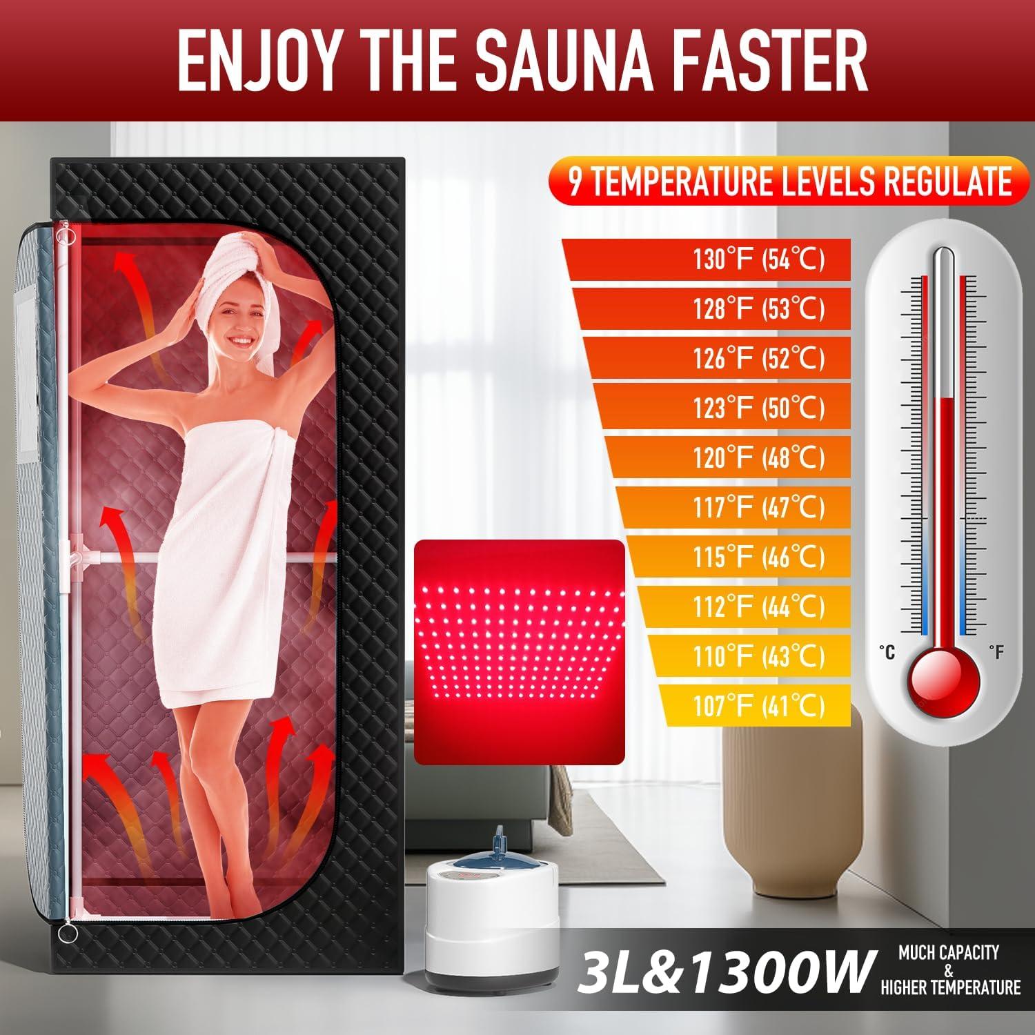 Sauna de Vapor Infrarroja ISIDO XXL 180x81cm 1300W con Luz Roja