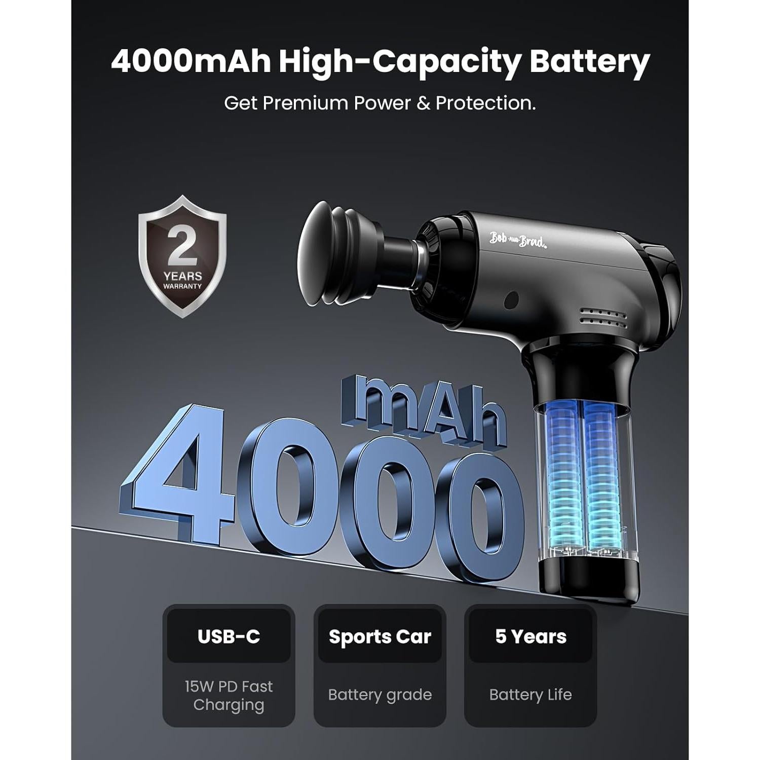 Pistola de Masaje BOB Y BRAD T2 Ultra con Calor y LED