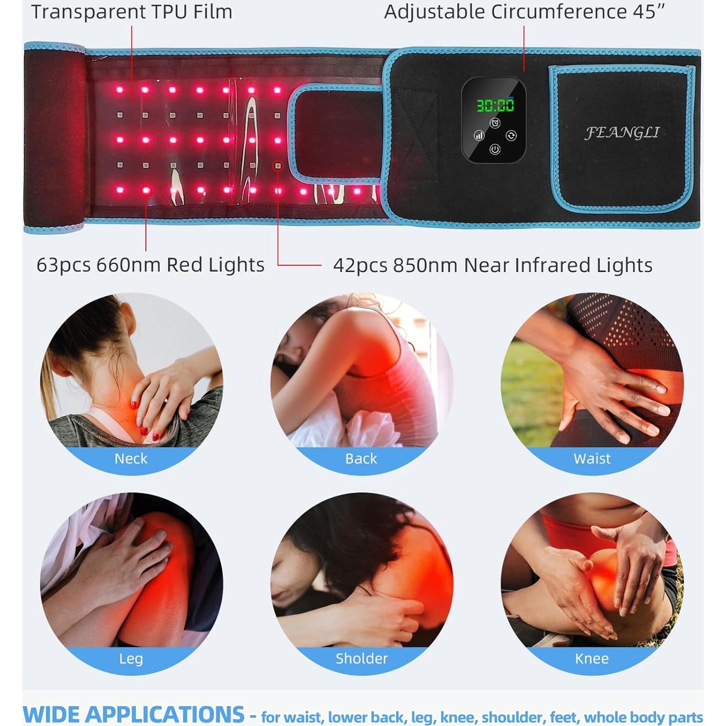 Cinturón de Terapia de Luz Roja Feangli Inalámbrico 660nm 850nm