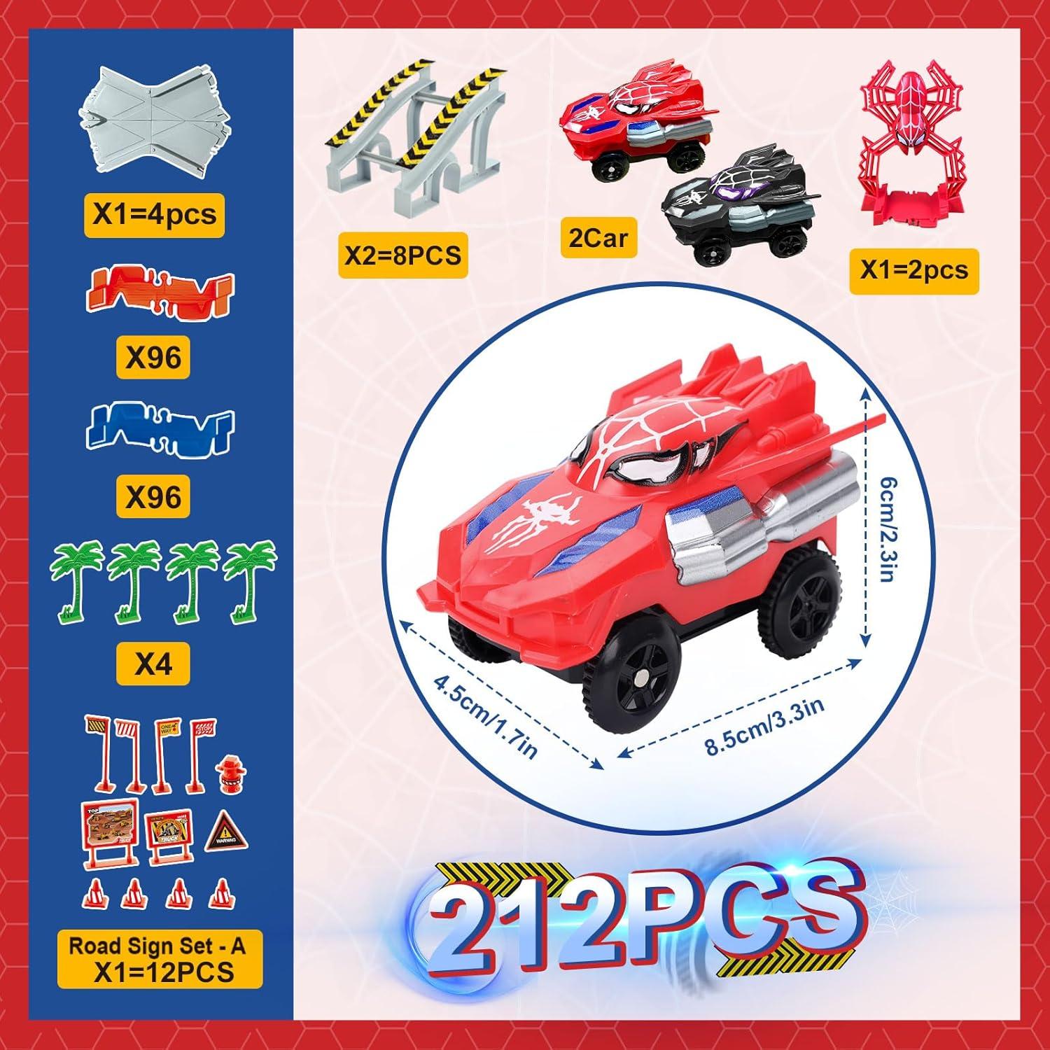 Set de Pista de Carreras Spider Hero 212 Piezas para Niños 3-9 Años