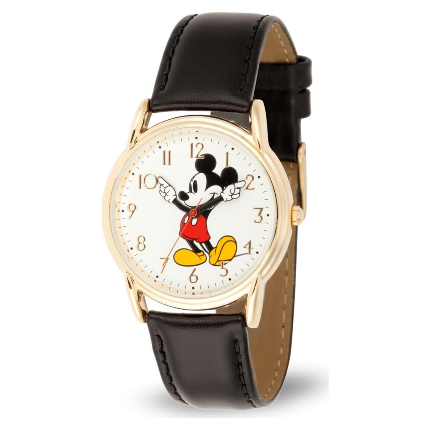 Reloj Mickey Mouse Disney para hombres - Caja dorada, correa cuero