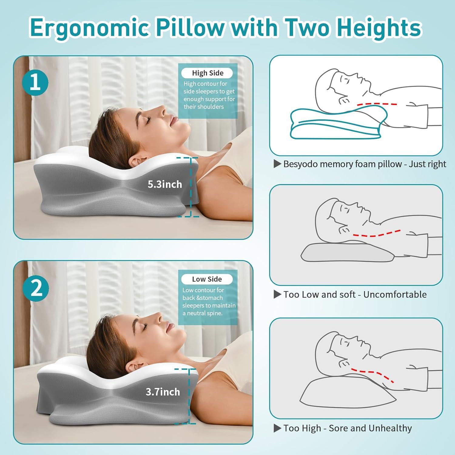 Almohada Cervical Ergonómica Besyodo - Espuma Viscoelástica 65x40cm