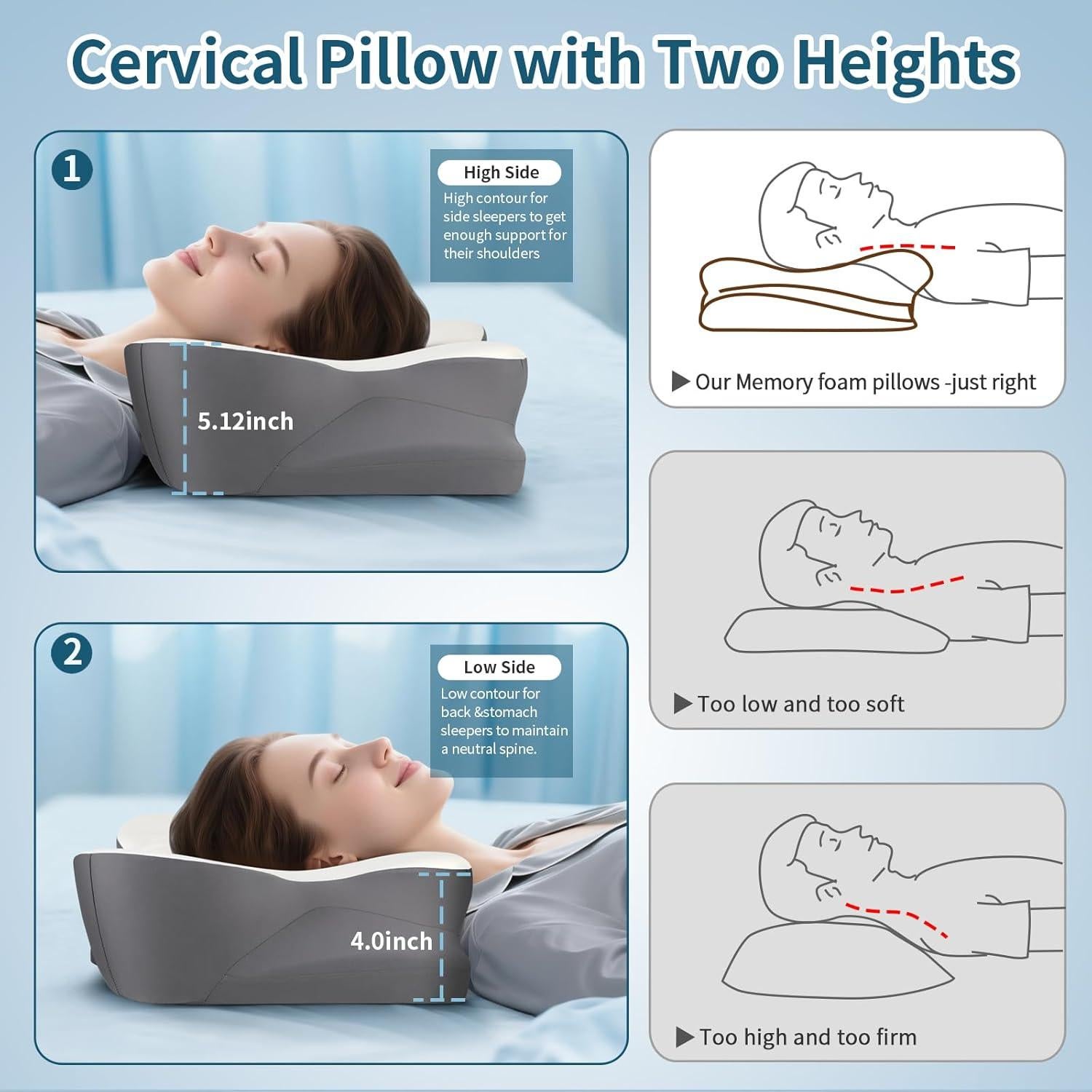 Almohada Cervical HOBEST KH-1558 Espuma con Memoria 62x38cm