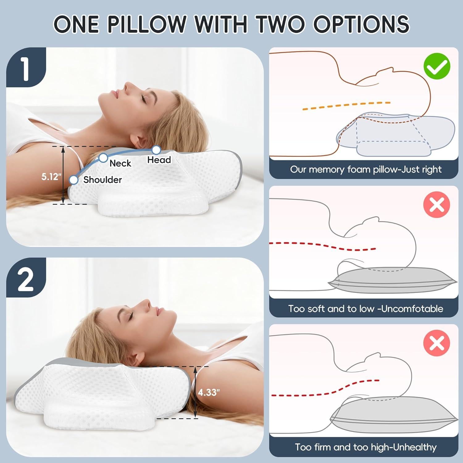 Almohada Cervical Ergonomica FGNTWP Gris Oscuro 2 Alturas