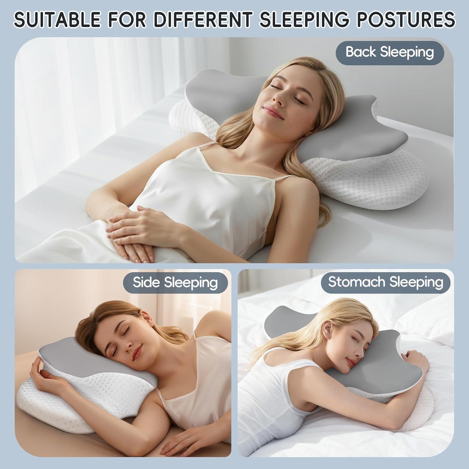 Almohada Cervical Ergonomica FGNTWP Gris Oscuro 2 Alturas