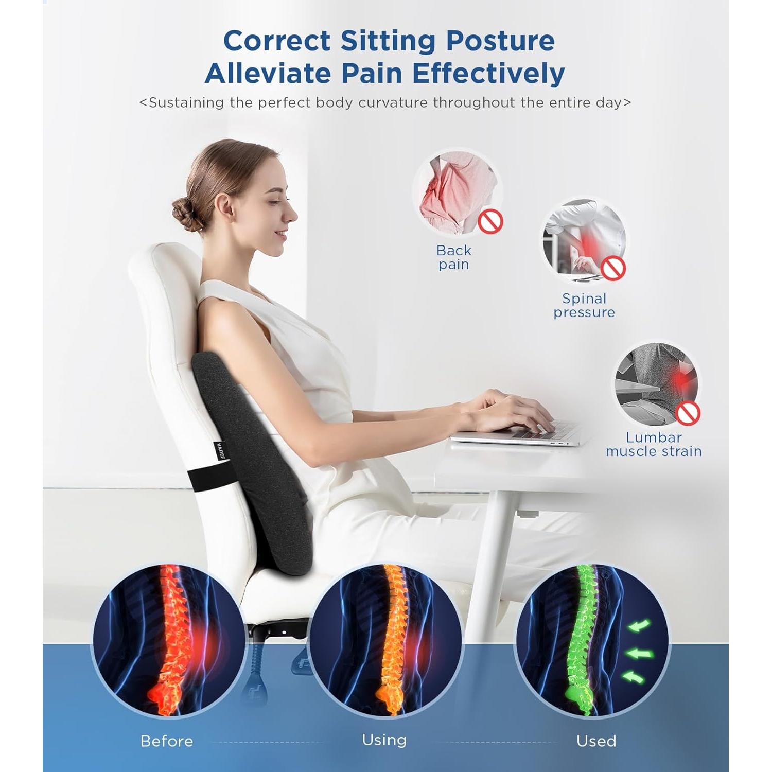 Almohada Lumbar Ergonómica Vadef Negra con Espuma de Memoria