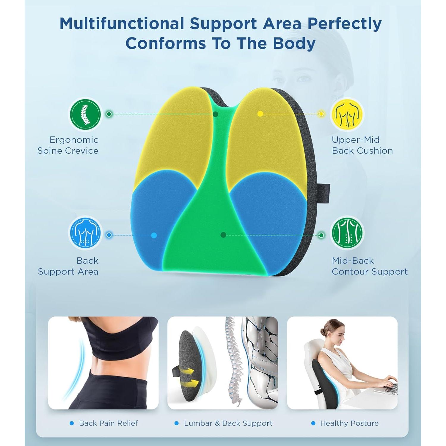 Almohada Lumbar Ergonómica Vadef Negra con Espuma de Memoria