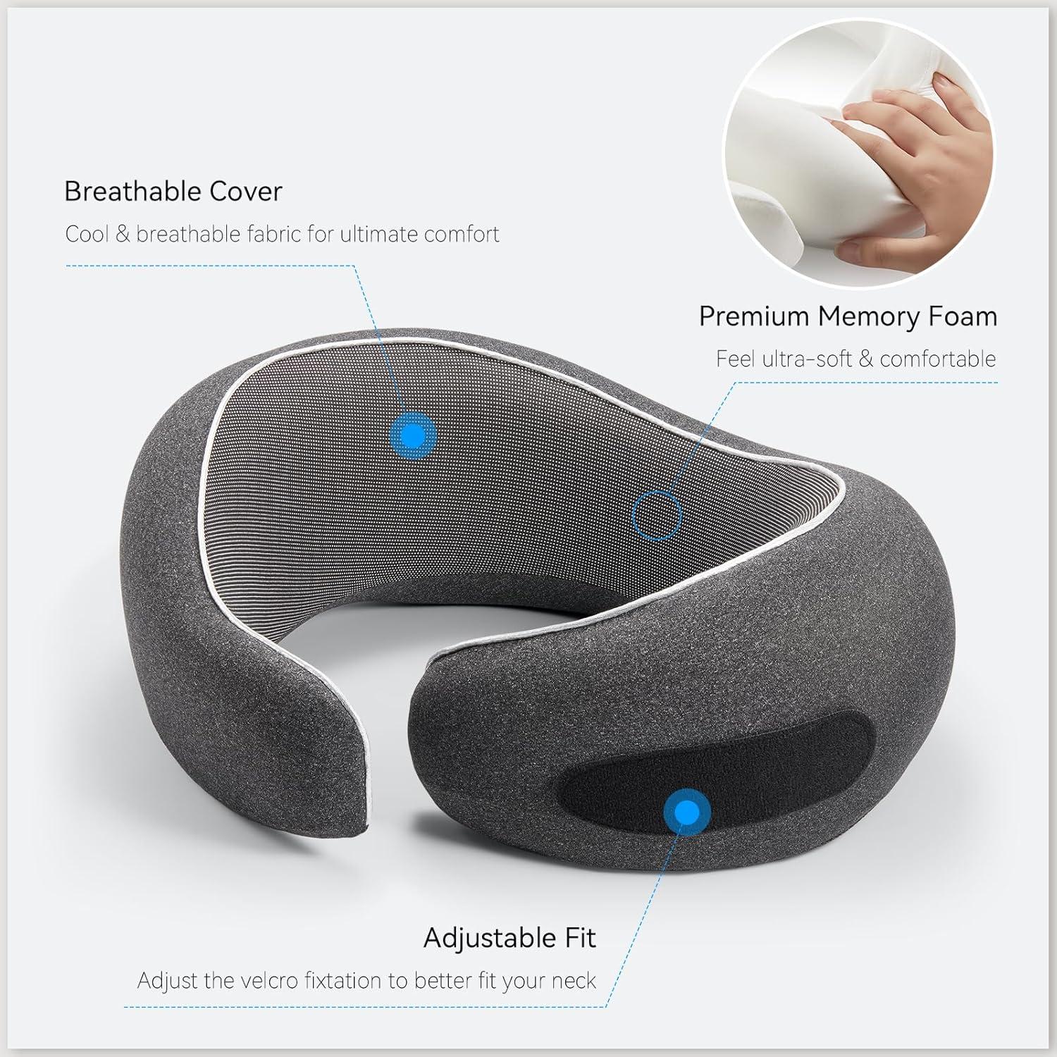 Almohada de Cuello de Viaje Optixion Grande Espuma de Memoria Negra