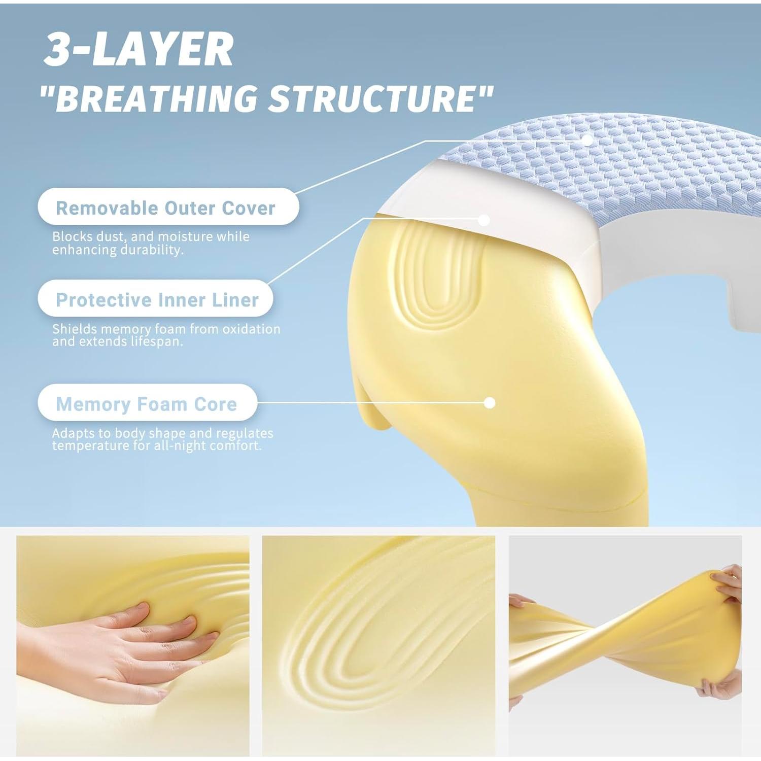 Cojín Ergonómico Baigee para Dormir de Lado 43x53cm Azul