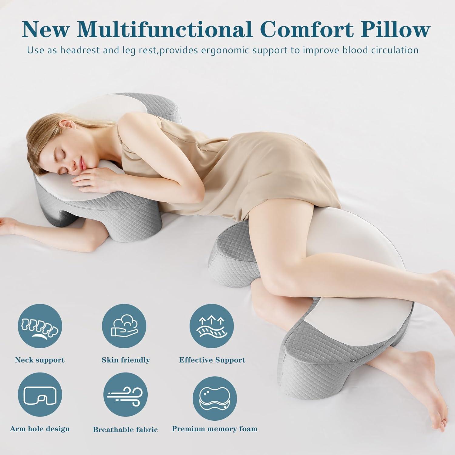 Almohada Ergonómica EUHAMS para Durmientes Laterales - Espuma de Memoria, Soporte para Cuello, Gris