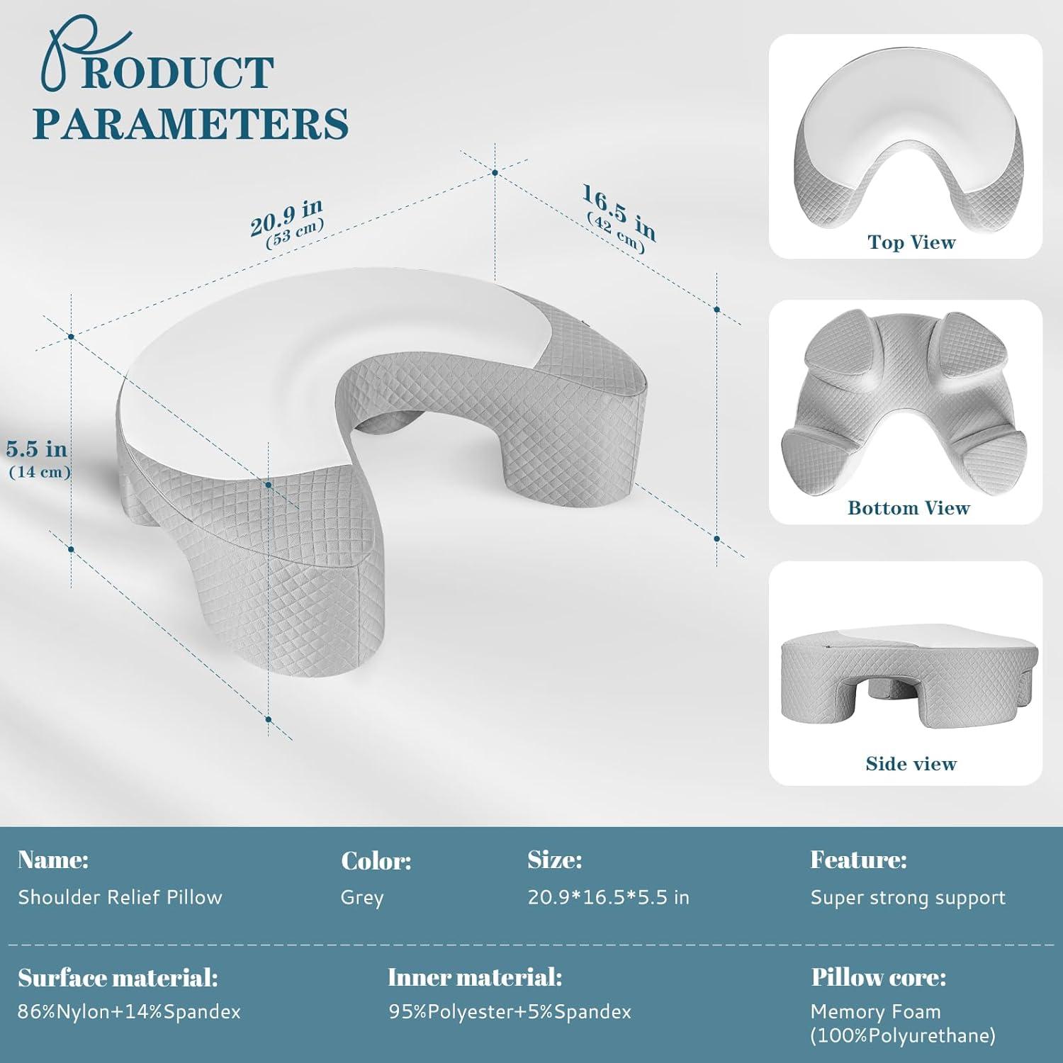 Almohada Ergonómica EUHAMS para Durmientes Laterales - Espuma de Memoria, Soporte para Cuello, Gris