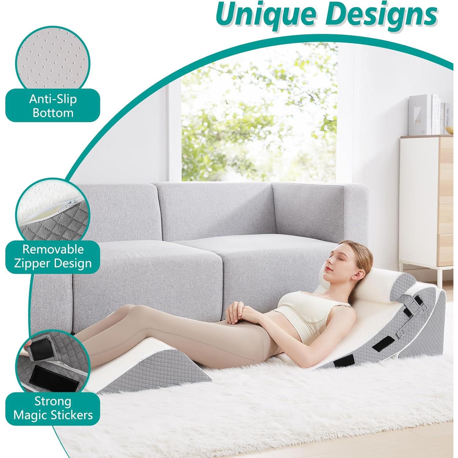 Juego de Almohadas en Cuña Ortopédica Longering 4 Pcs - Soporte Cuello y Piernas