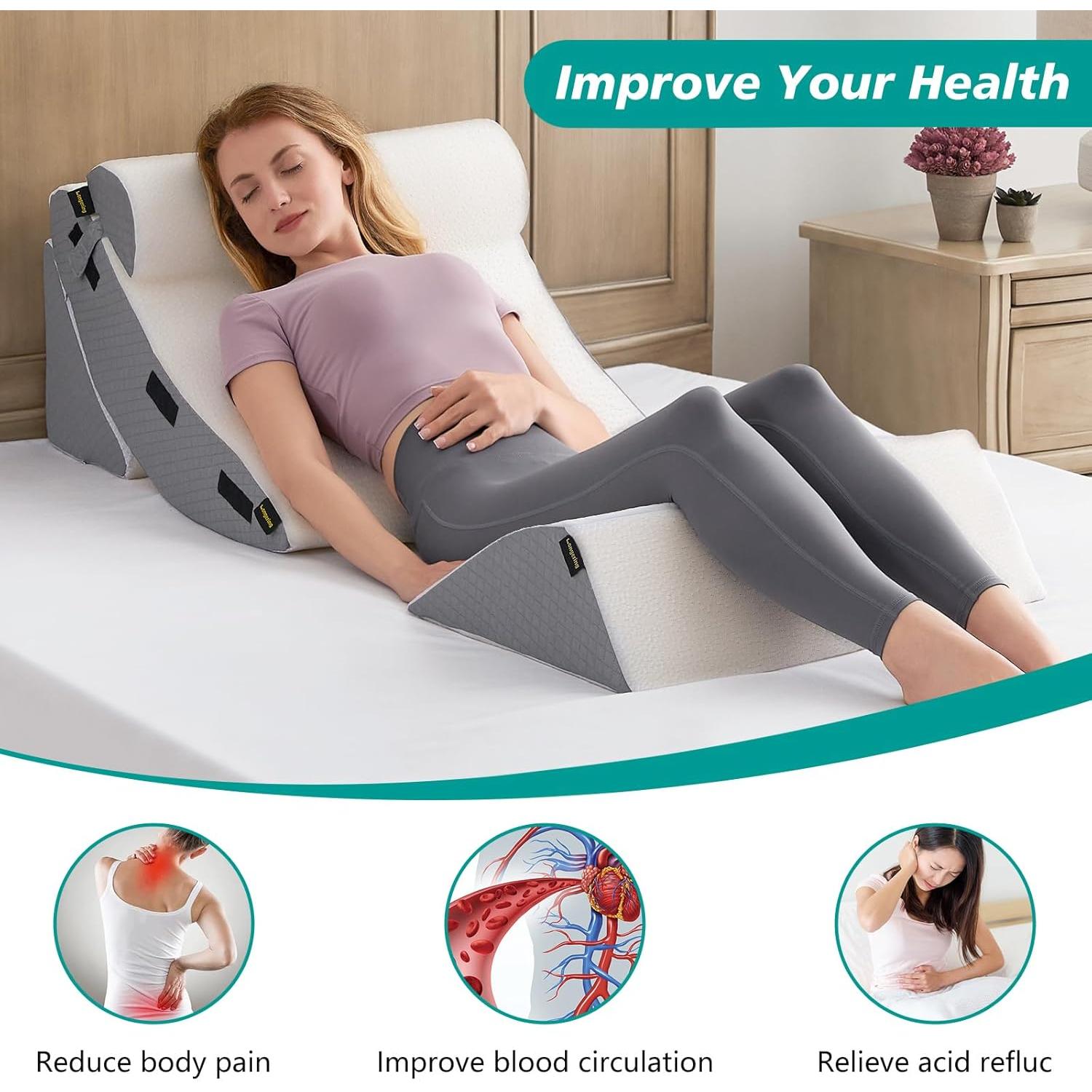 Juego de Almohadas en Cuña Ortopédica Longering 4 Pcs - Soporte Cuello y Piernas