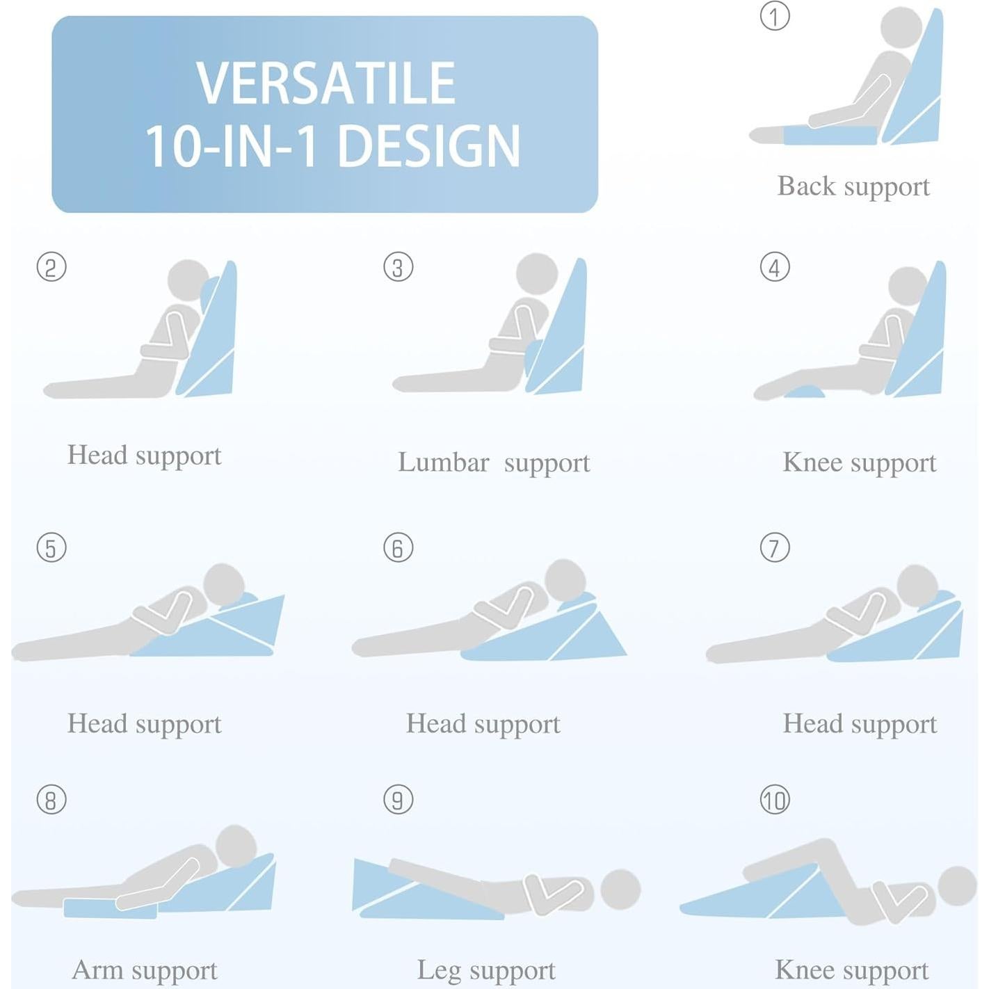 Juego de 3 Almohadas en Cuña Ortopédicas HDJOAPS 22x30 cm