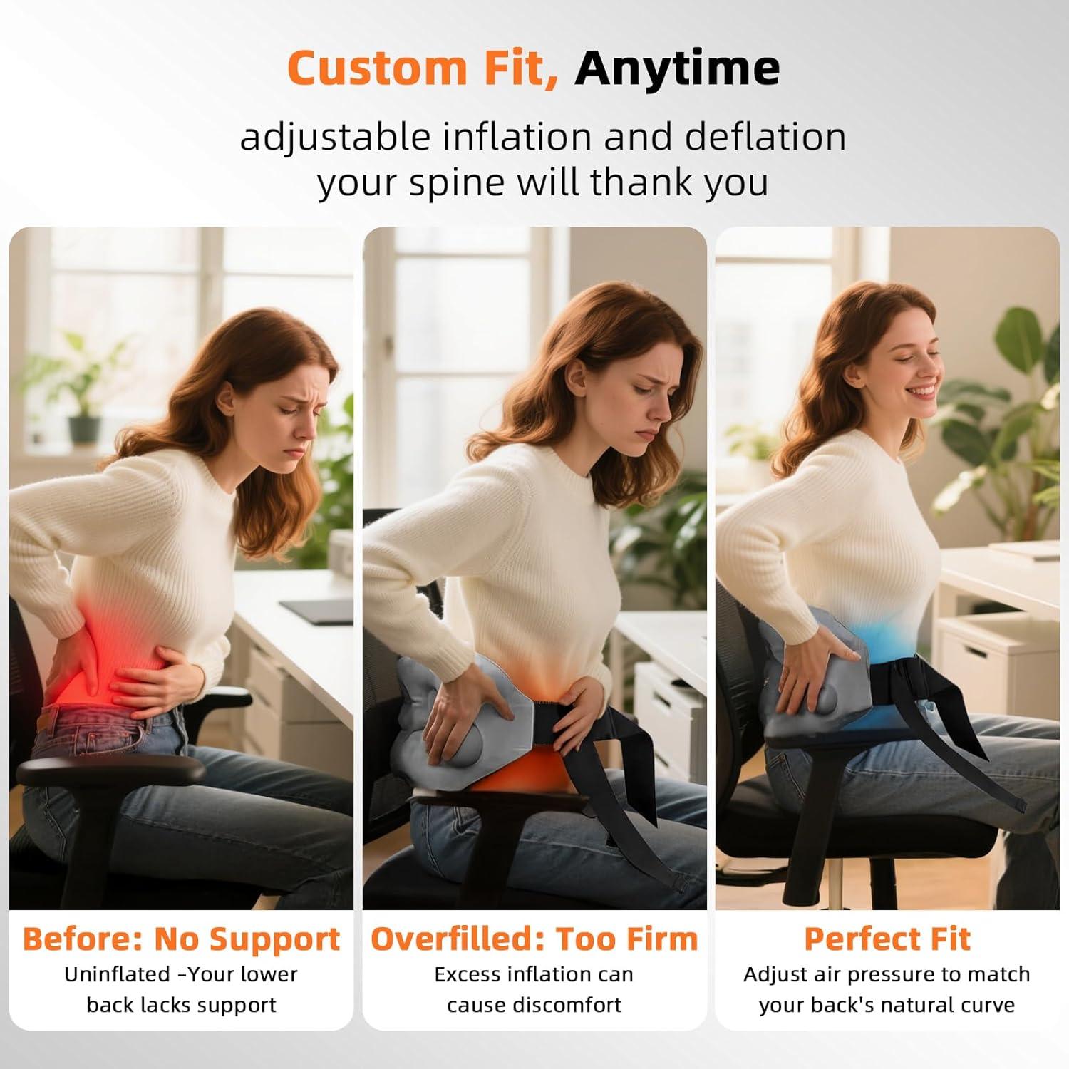 Cojín Lumbar Inflable Nufuriri FlowRest 300 - Gris, Plegable