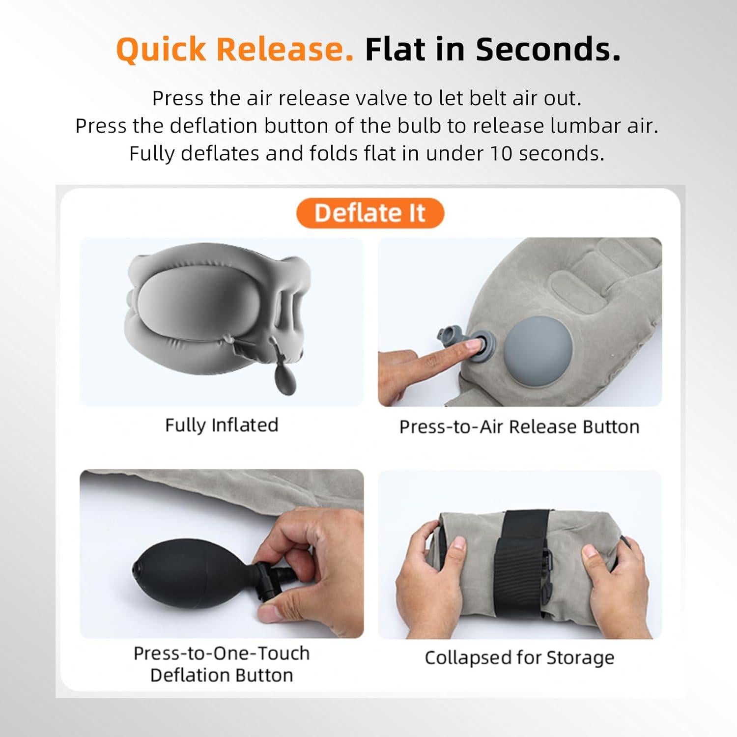 Cojín Lumbar Inflable Nufuriri FlowRest 300 - Gris, Plegable