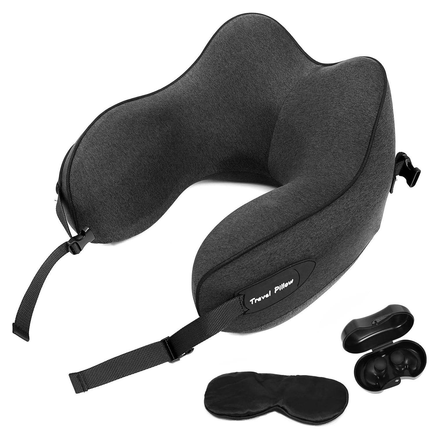 Almohada de Cuello de Viaje Ustenroya 100% Espuma de Memoria Negra
