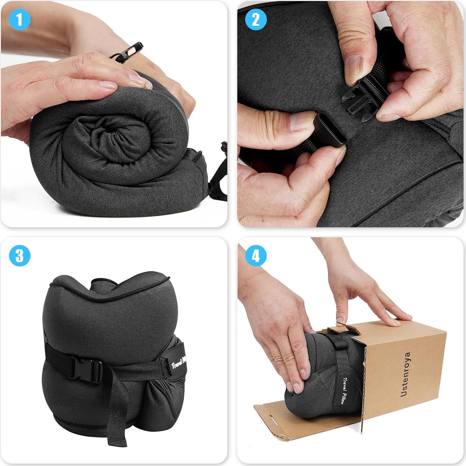 Almohada de Cuello de Viaje Ustenroya 100% Espuma de Memoria Negra