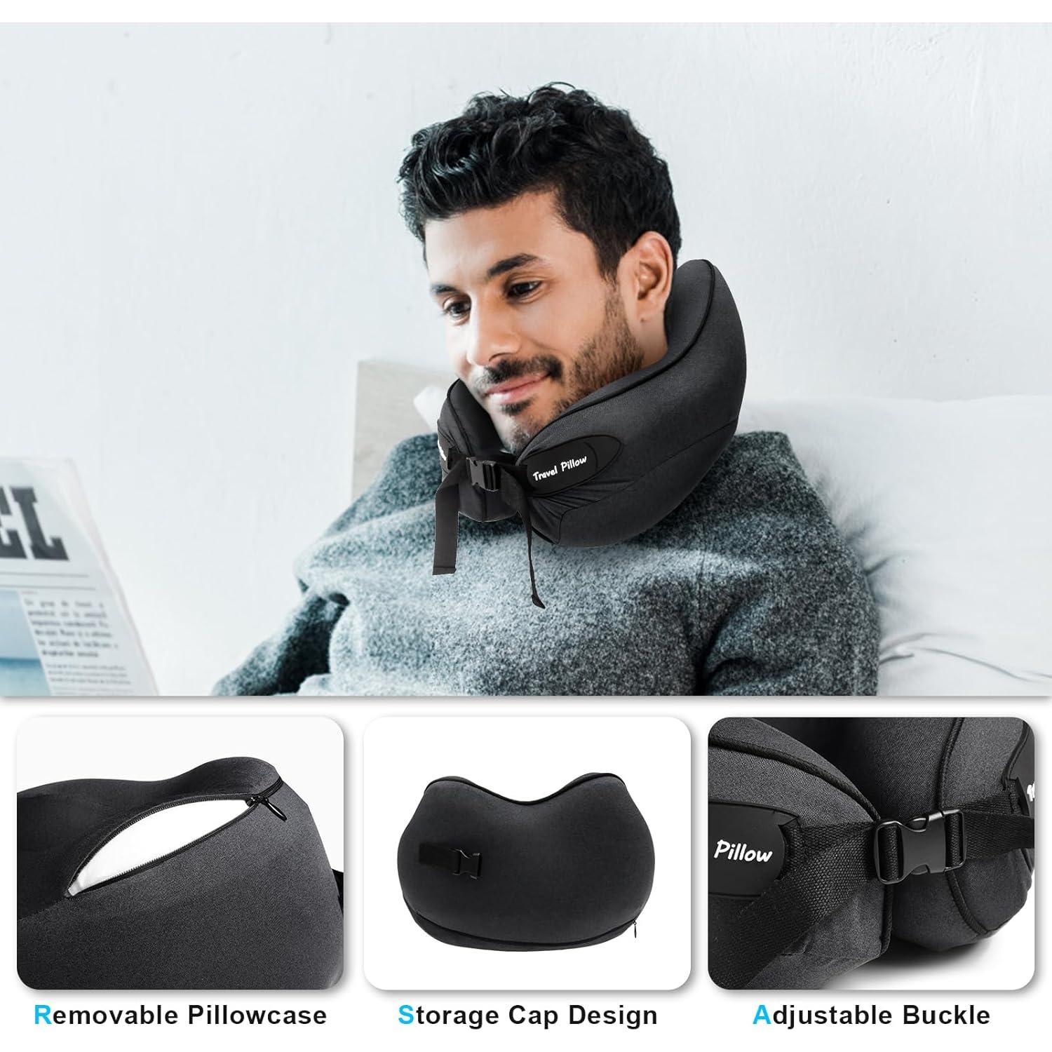 Almohada de Cuello de Viaje Ustenroya 100% Espuma de Memoria Negra