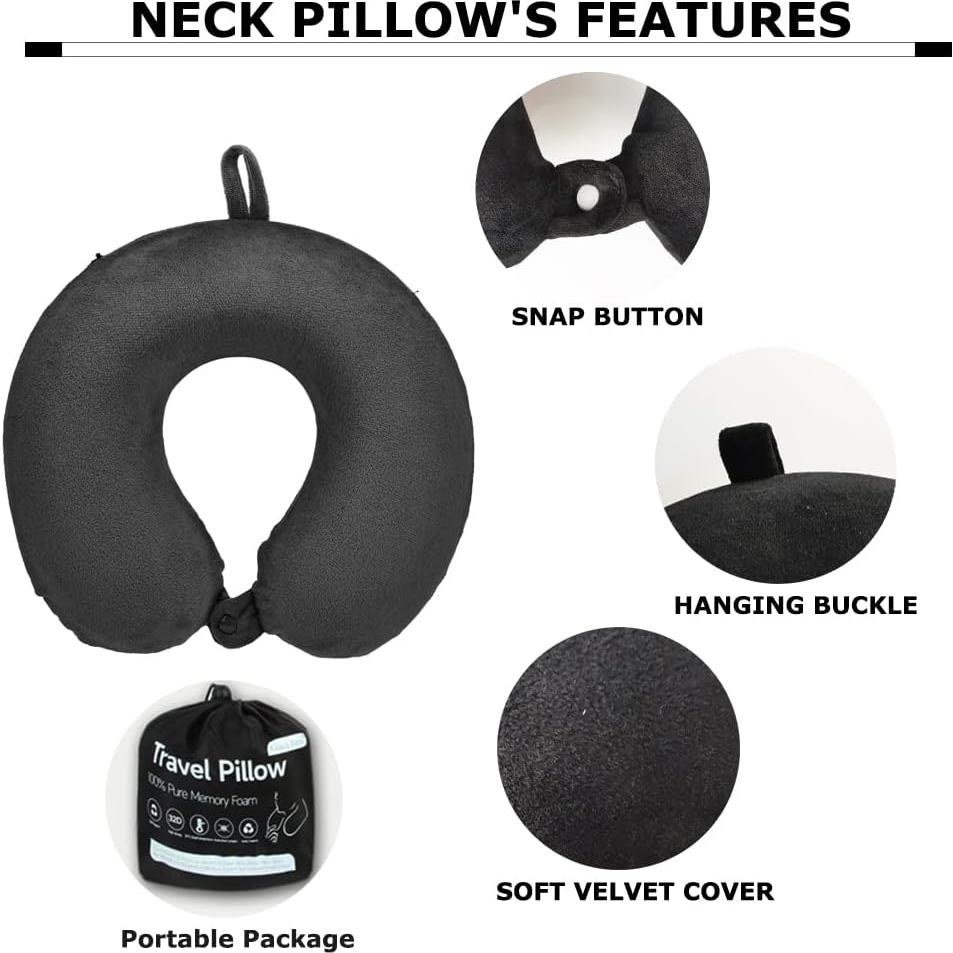 Almohada de Viaje Gluck Plants Espuma con Memoria Negra 30x28cm